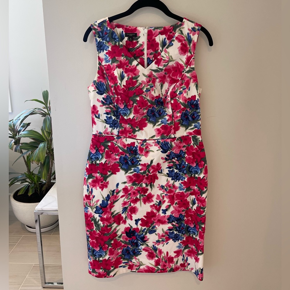 Talbots pink & blue floral sheath dress size 8P